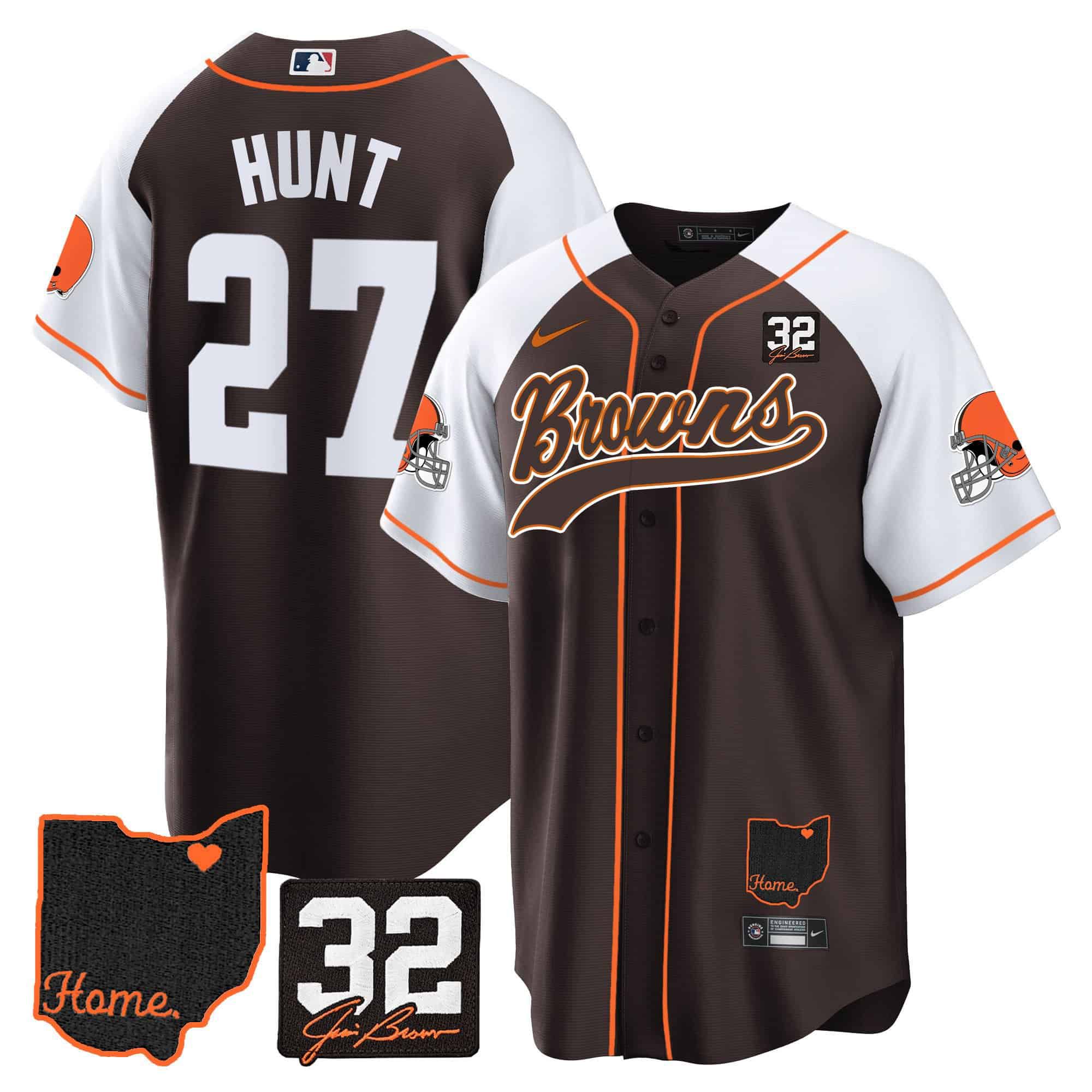Men Cleveland Browns #27 Hunt Brown Memorial Home Patch Baseball 2024 Nike NFL Jersey->indianapolis colts->NFL Jersey